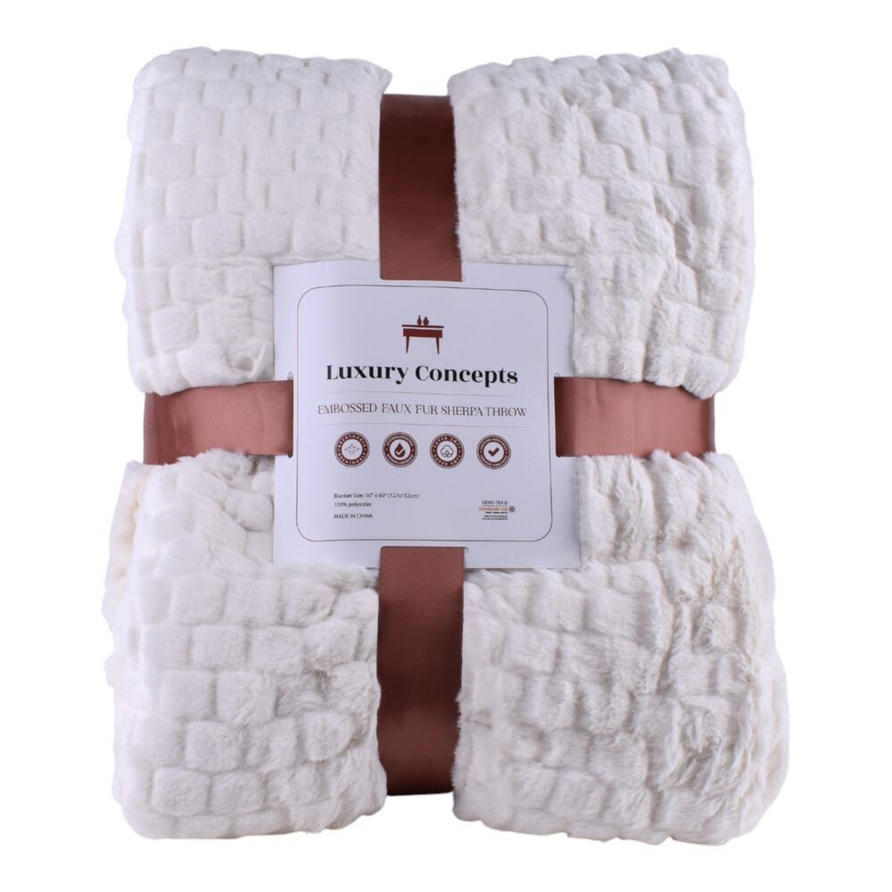Luxury Concepts Embossed Faux Fur Sherpa Throw - Beige